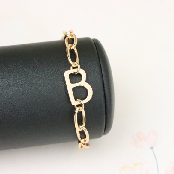 "Rose Gold Bracelet with Bold 'B' Initial and Elegant Chain Links, XPBL0997 - Picture 7 of 12